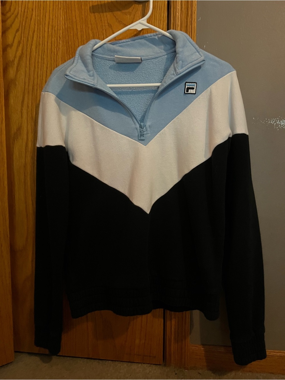 Men's Quarter-Zip Colorblock Pullover Sweater - Light Blue/White/Black